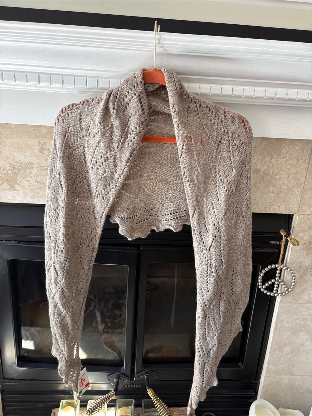 Light Taupe Knit Lace-Pattern Women's Shawl Wrap